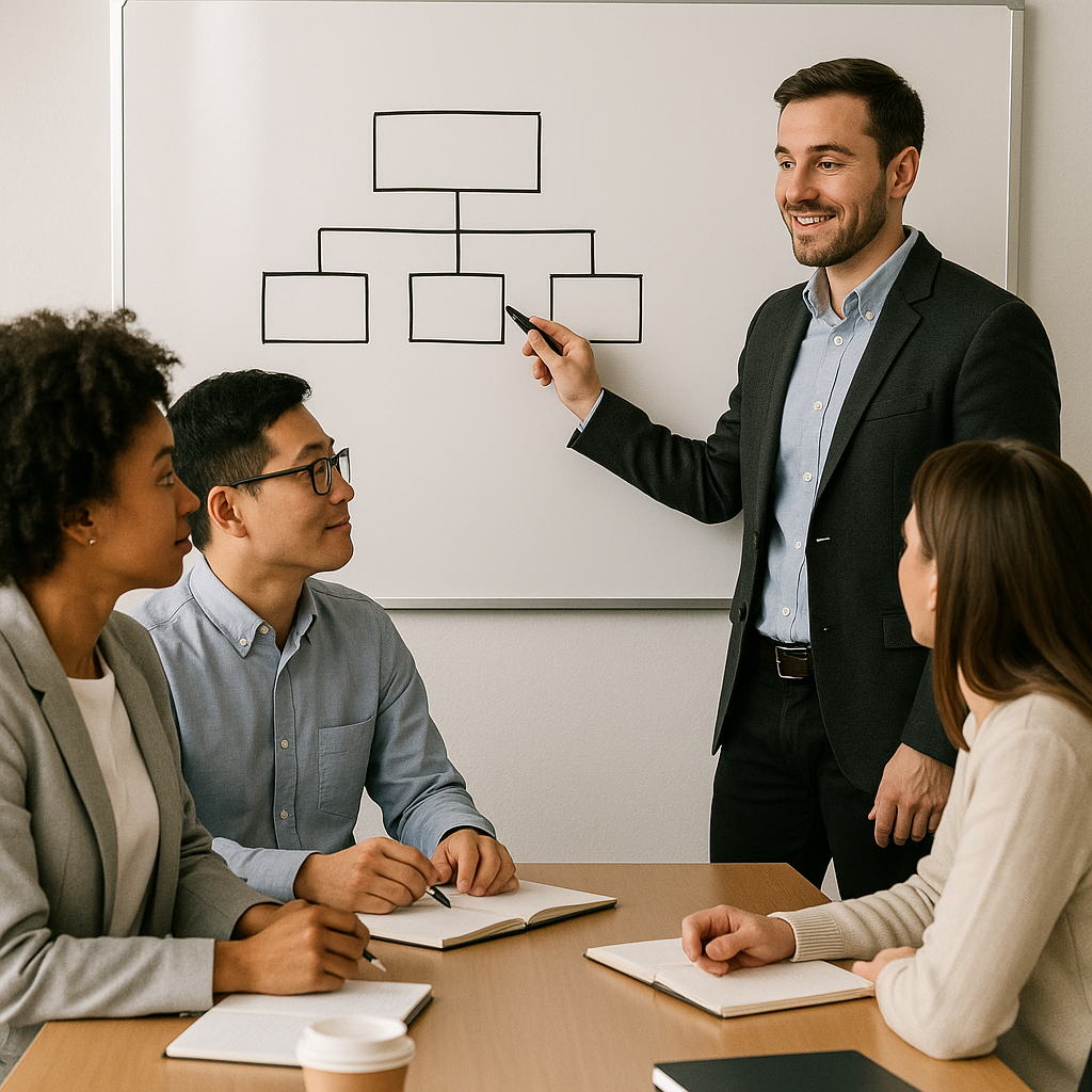 meeting with org chart on white board-1